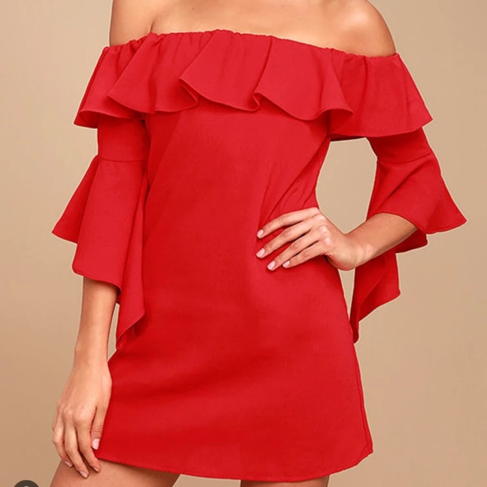 Off the shoulder red dress